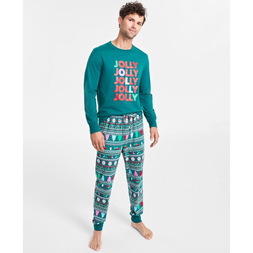 Matching Family Pajamas Men's Mix It Jolly Fair Pajamas Set- Green Holiday - XXL